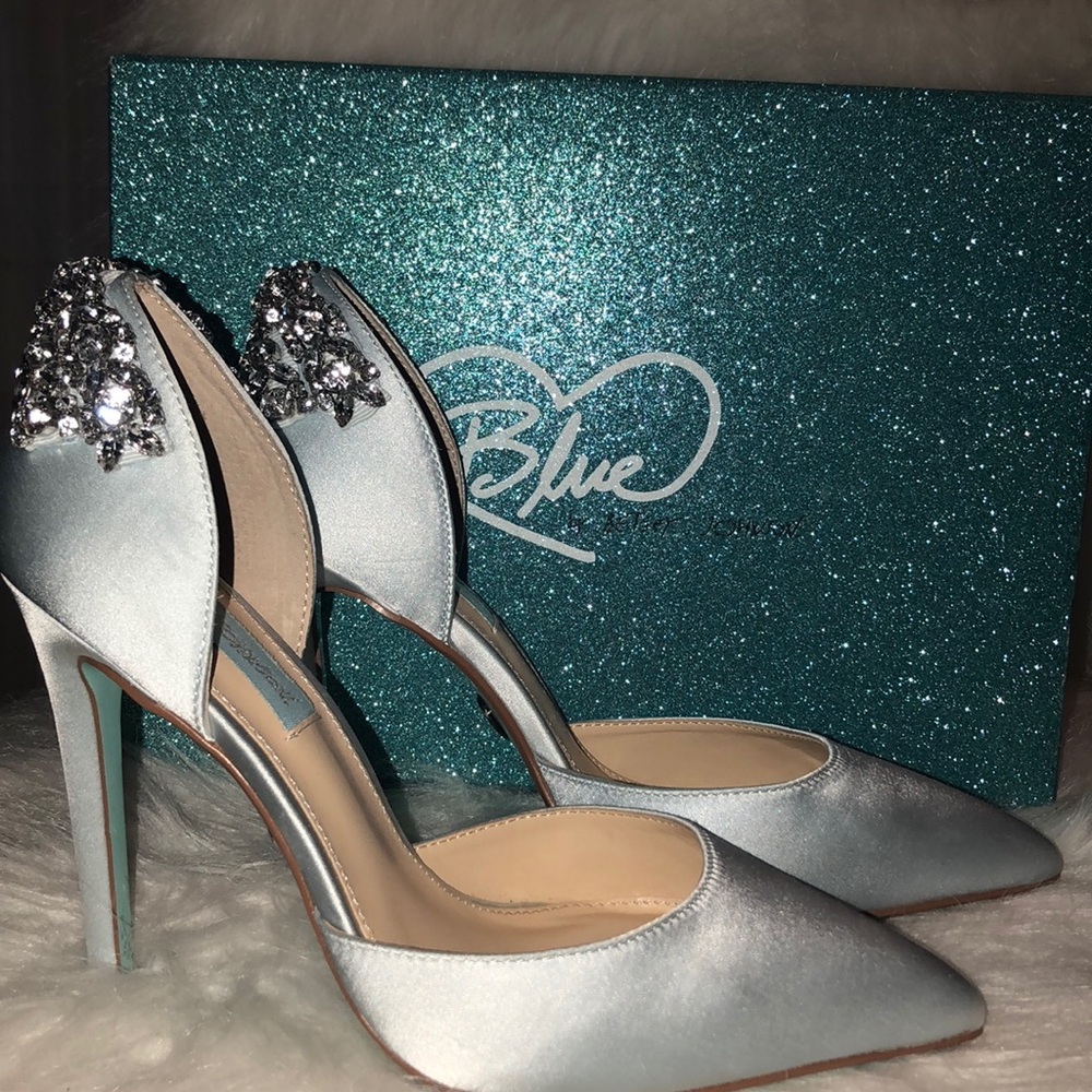 Betsey Johnson blue satin heels.